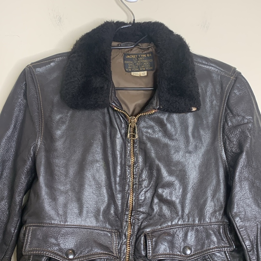Vintage Brown WW Era G-1 USA Navy Avirex Ltd Bomber Flight Brown Leather Jacket - Picture 4 of 17